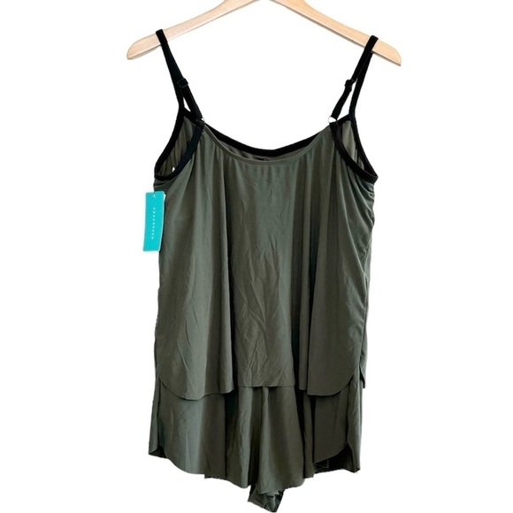NWT, Aqua Green Onesie Bathing Suit, Olive Green/Black, Extra Large - Picture 2 of 10